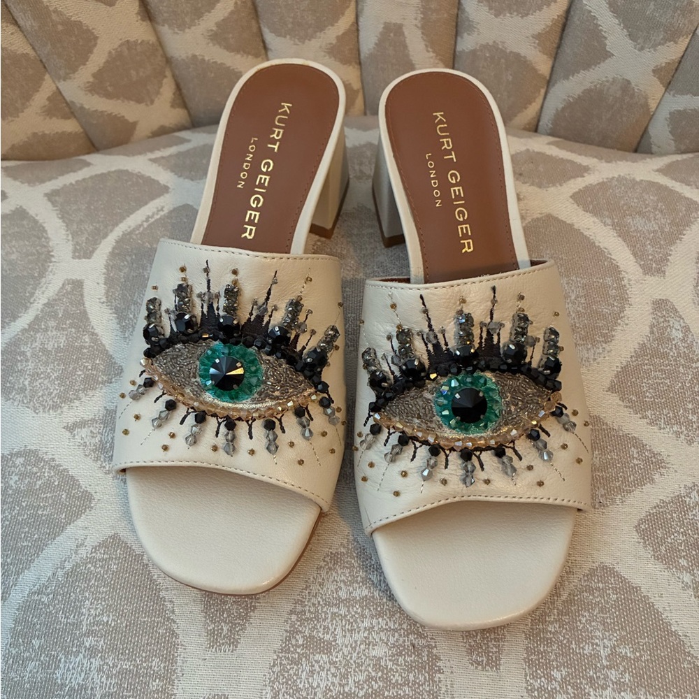 Kurt Geiger Olive Embellished Eye Block Heel Slide Sandals